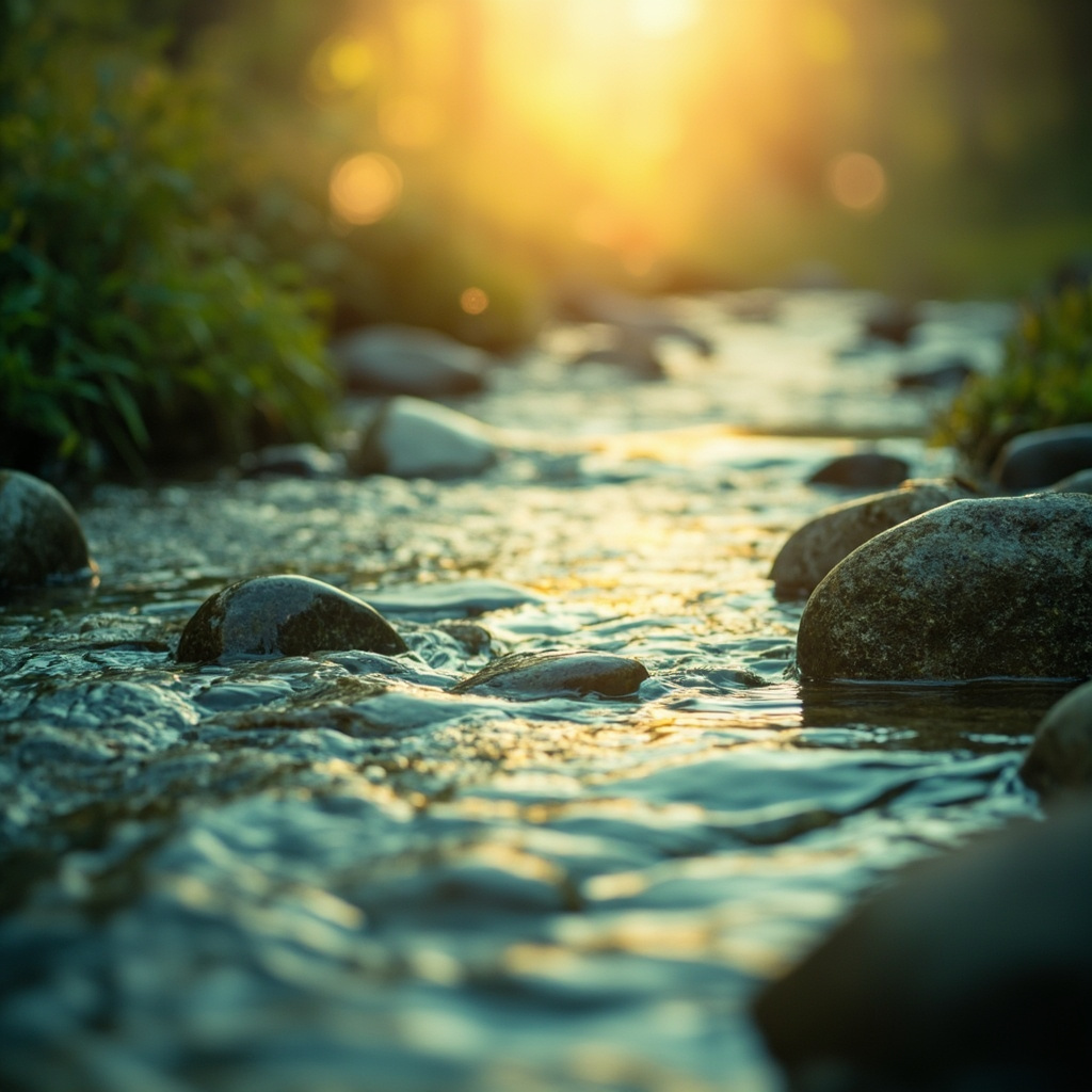A high-quality, calming photograph of a peaceful landscape with gentle, flowing water or soft, abstract light patterns that evoke a sense of internal harmony and digestive comfort.