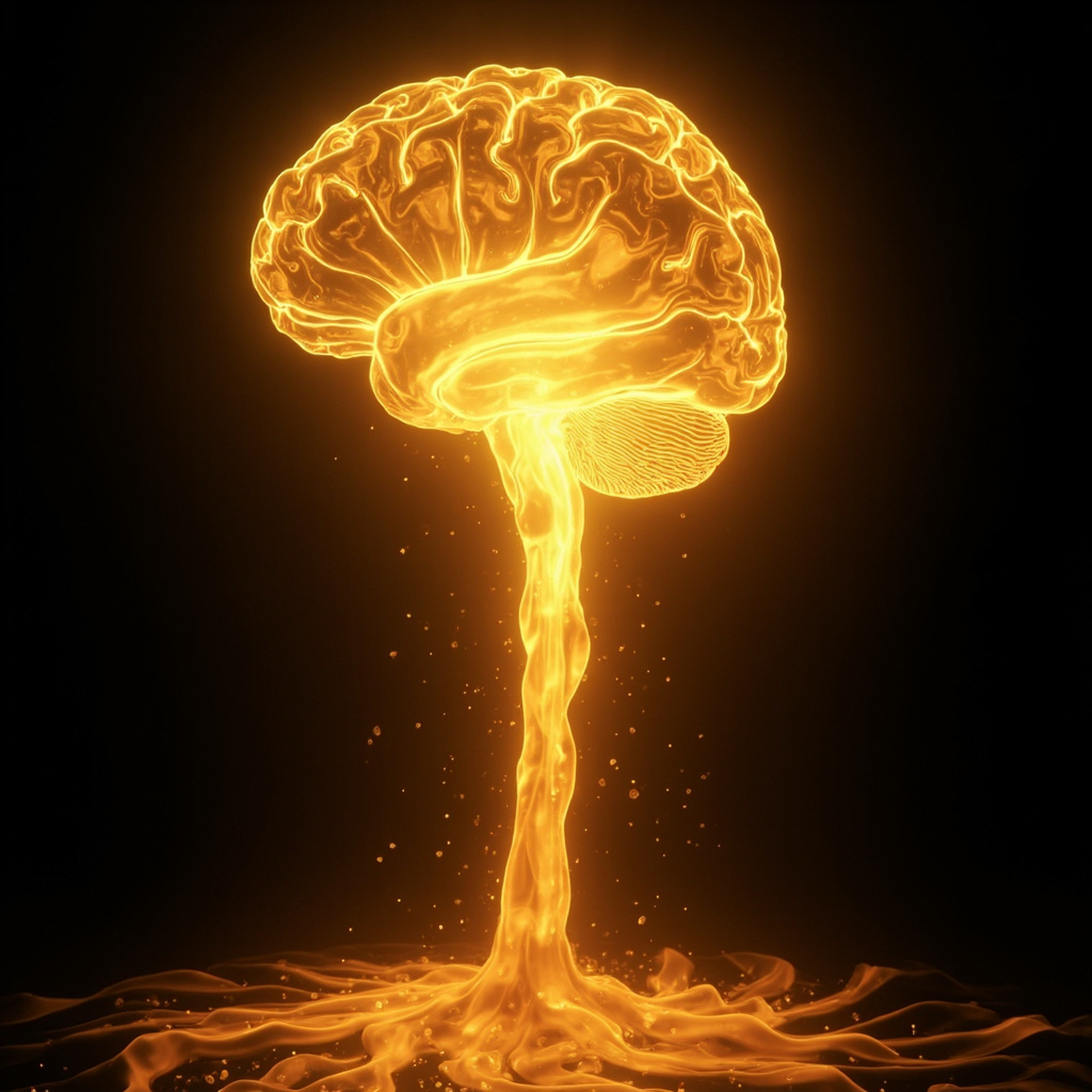 A serene, abstract digital art representation of a glowing, golden light flowing from the center of the brain down to the adrenal areas, symbolizing hormonal balance and calm connectivity.