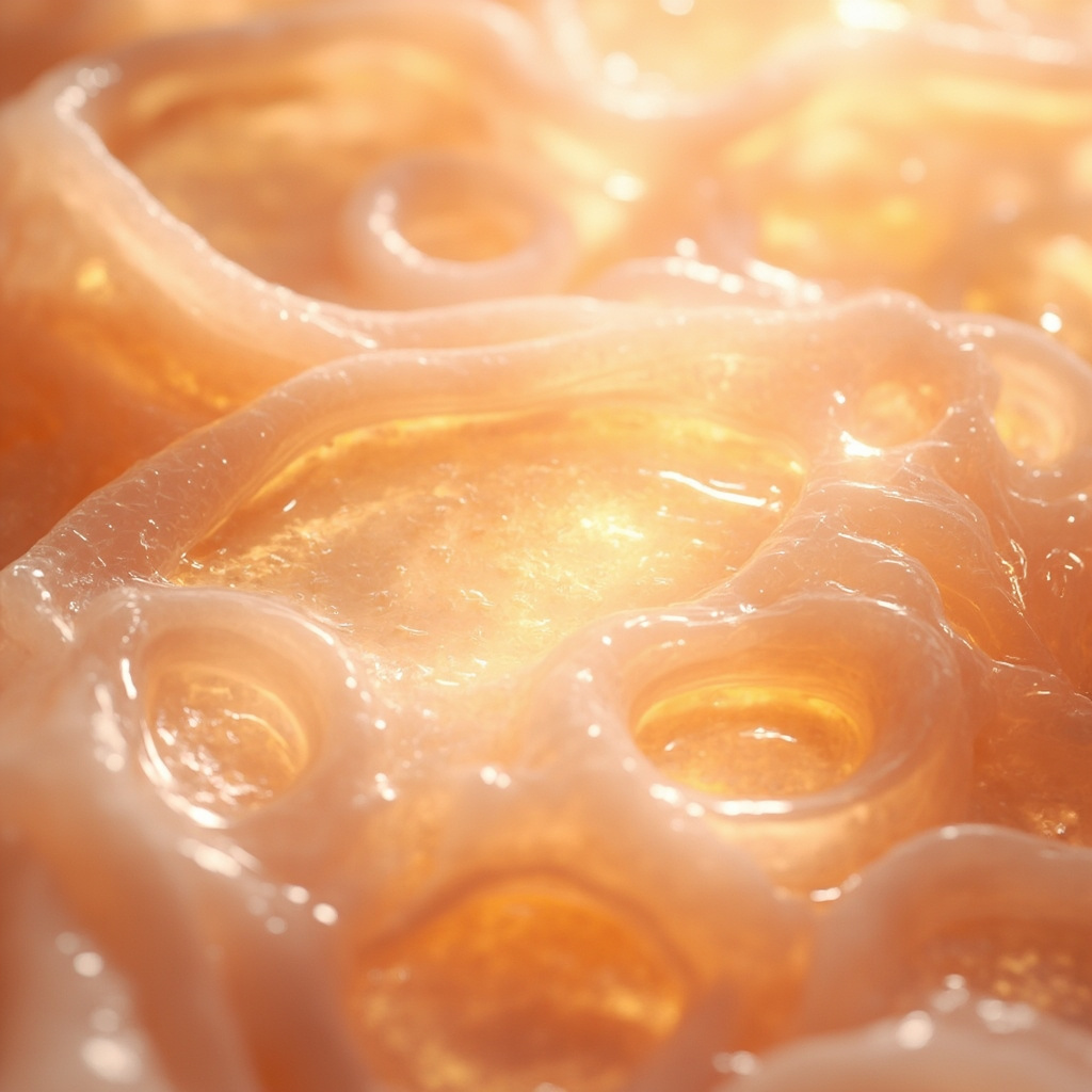 A calming, artistic representation of skin cells in a state of balance, featuring soft, glowing light patterns and organic, harmonious textures, high resolution, peaceful atmosphere.