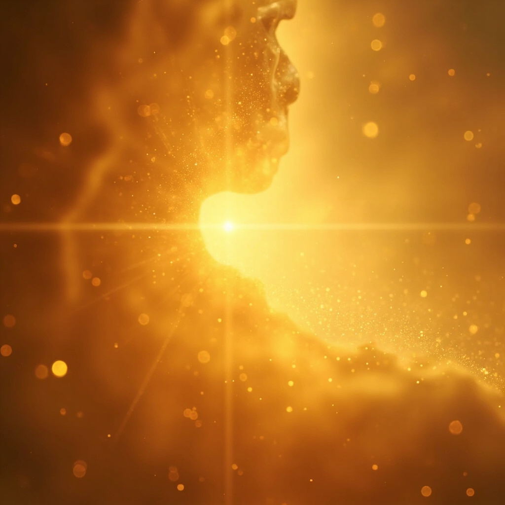 A serene, abstract representation of a glowing golden light centered in the abdomen, symbolizing digestion and emotional clarity, soft focus, warm color palette.