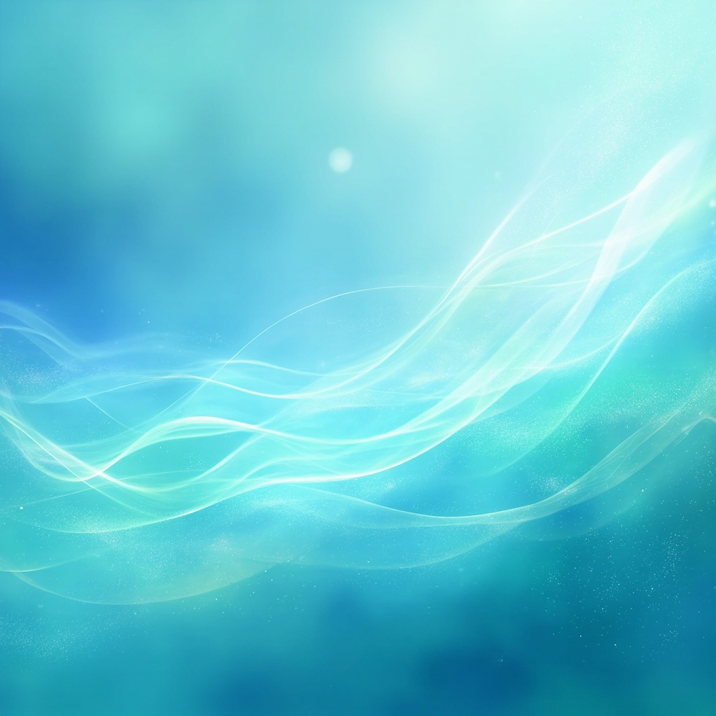 A calming, abstract digital art representation of light waves and energy fields, soft blues and greens, symbolizing safety, harmony, and the transition from tension to peace.