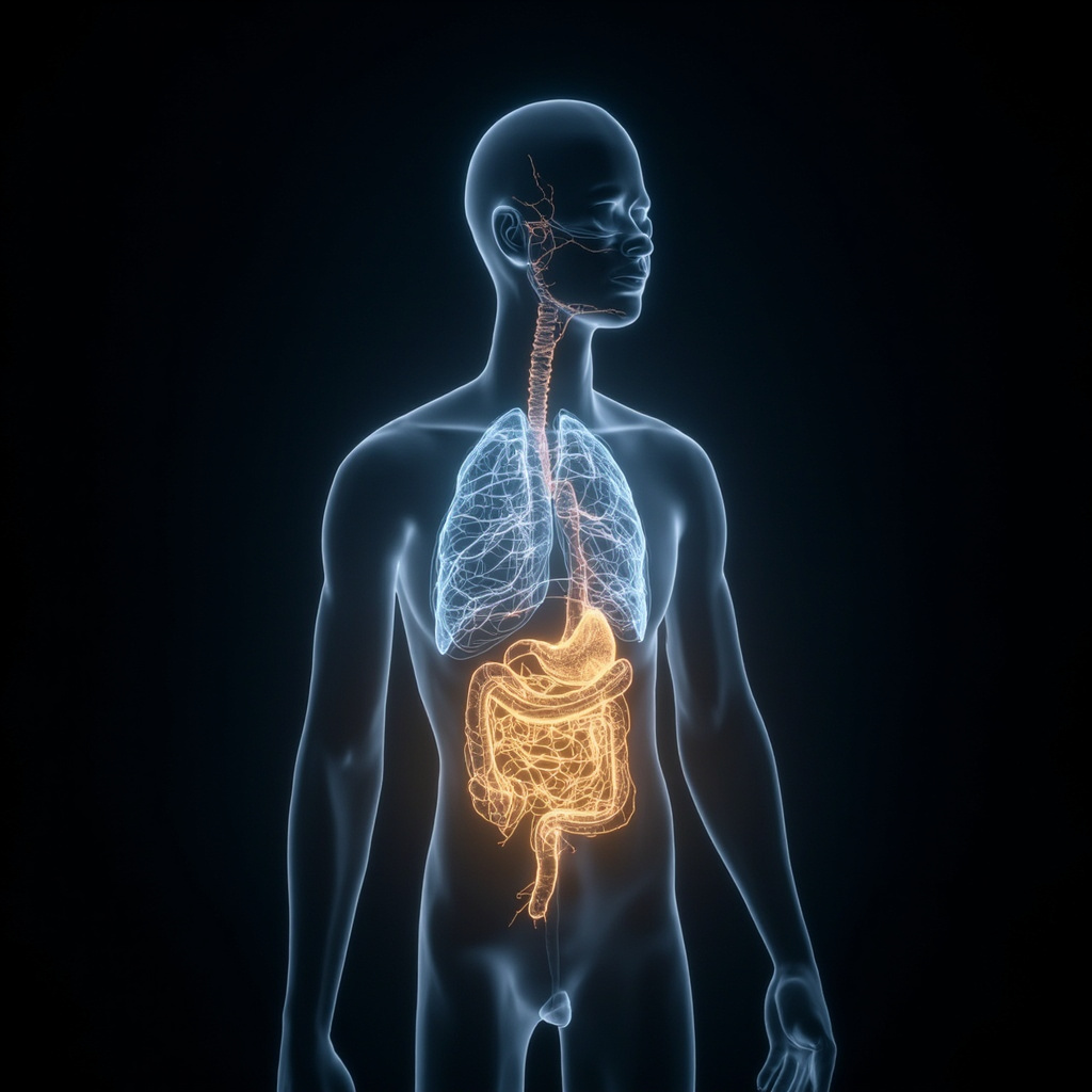 A conceptual image of a human silhouette with glowing, harmonious energy patterns circulating through the gut and lungs, representing the restoration of internal balance and electrical flow.