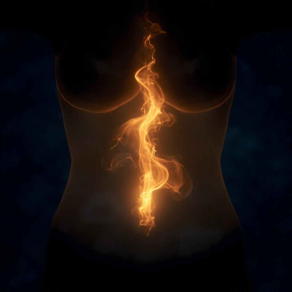 A high-quality, calming image showing a soft, glowing light flowing through the silhouette of a human abdomen, representing internal balance and energy restoration.