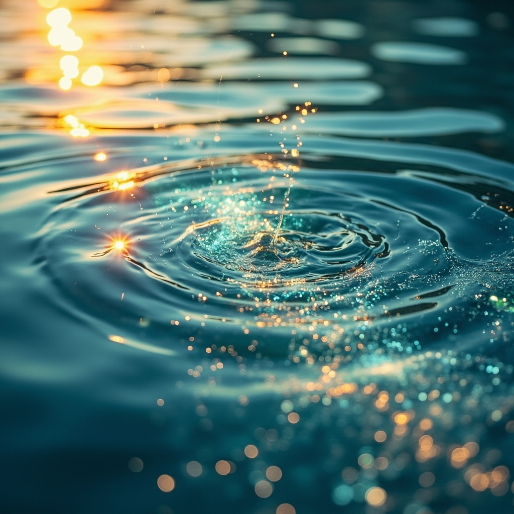 A high-quality, calming image of water ripples reflecting sunlight, transitioning into a soft, abstract visualization of glowing biological energy patterns.