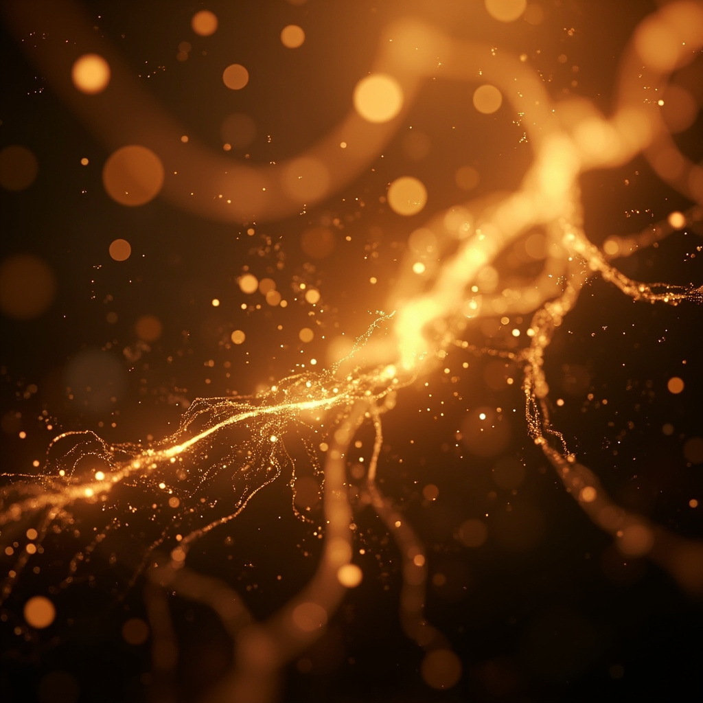 A serene, abstract visualization of glowing neural pathways interlaced with soft golden light, representing vital energy and nervous system balance.