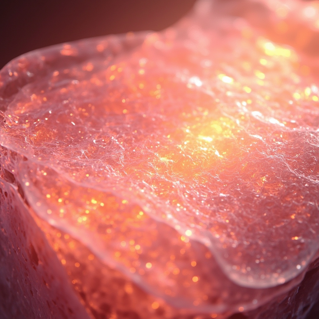 A high-quality, professional image showing a glowing, healthy, and vibrant cross-section of human mucosal tissue, depicted as a soft, protective, and luminous light-filled barrier, scientific yet artistic style.