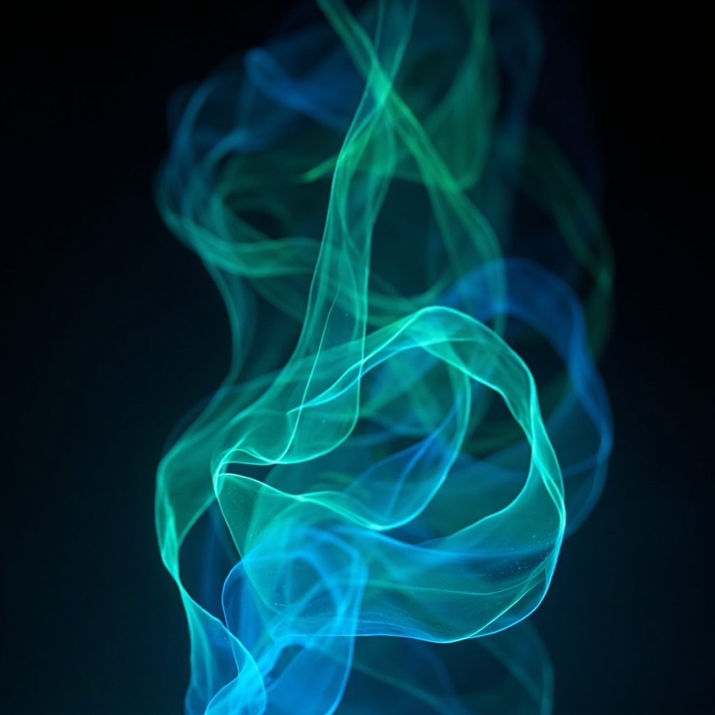 A calming, abstract representation of flowing energy patterns in the human body, blending soft blues and greens to signify gut health and systemic balance.