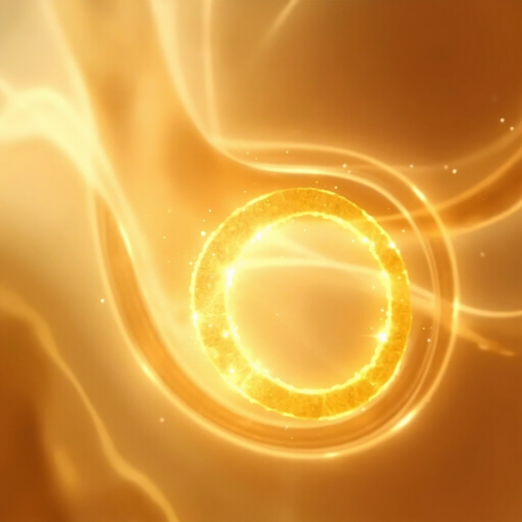 A serene, abstract representation of a glowing, golden digestive flow circulating through the body, surrounded by soft, harmonious light and gentle, organic shapes.