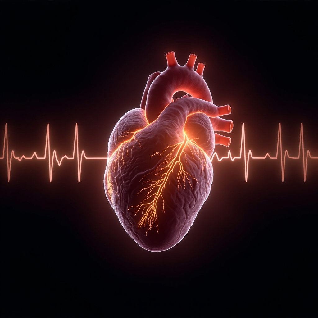 A high-quality, artistic representation of the human heart, glowing with soft, rhythmic light pulses to symbolize electrical harmony and vitality.