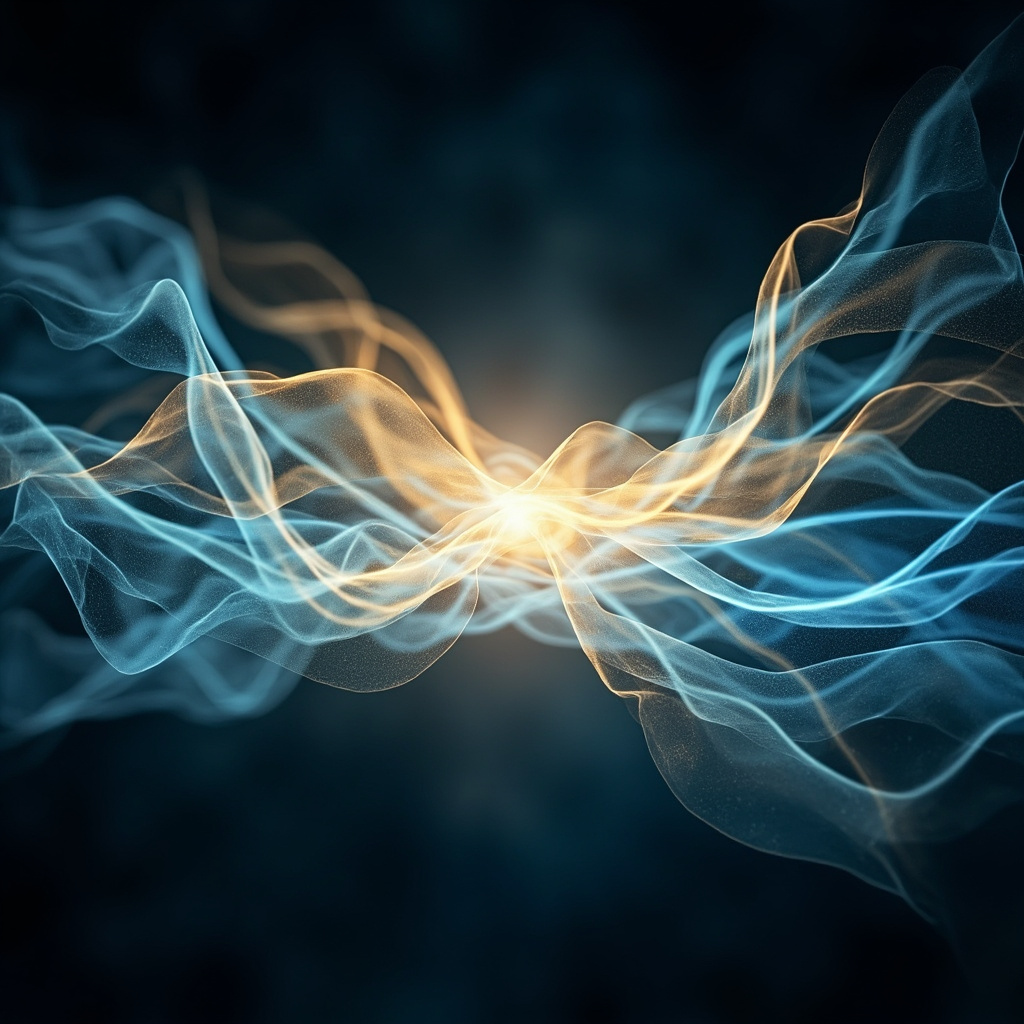 A serene, abstract representation of respiratory harmony, featuring soft, flowing blue and golden light patterns, illustrating the idea of balance and internal wellness.