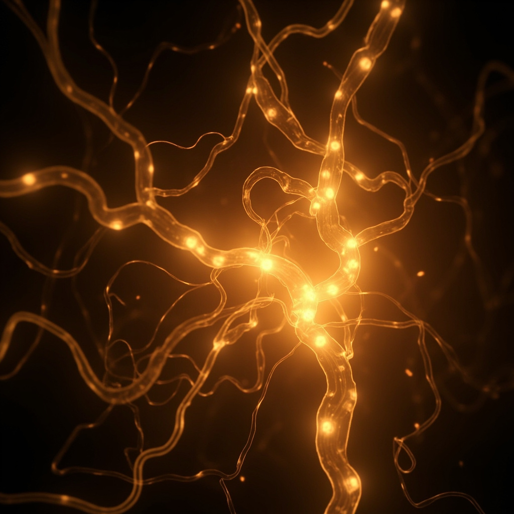 A high-quality, professional image showing a glowing, abstract representation of the human lymphatic system integrated with soft, golden light pathways of energy.