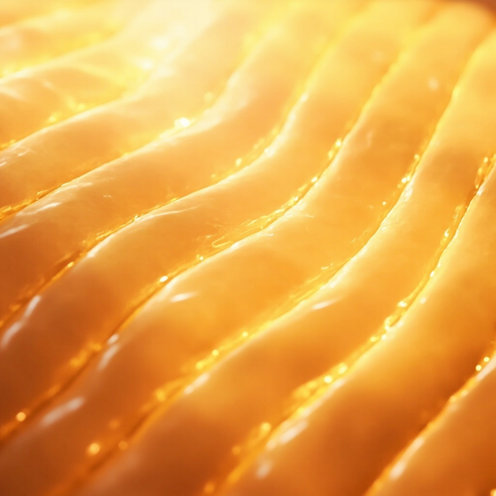 A serene, abstract representation of a glowing, golden-hued stomach lining, depicted with soft, flowing light patterns that suggest protection, moisture, and inner balance, in a clean, holistic, and professional style.