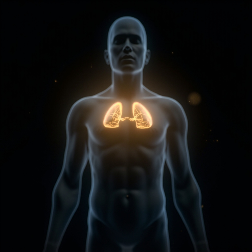 A serene, artistic representation of the adrenal glands as glowing, balanced structures within a human silhouette, soft lighting, professional and calming aesthetic.