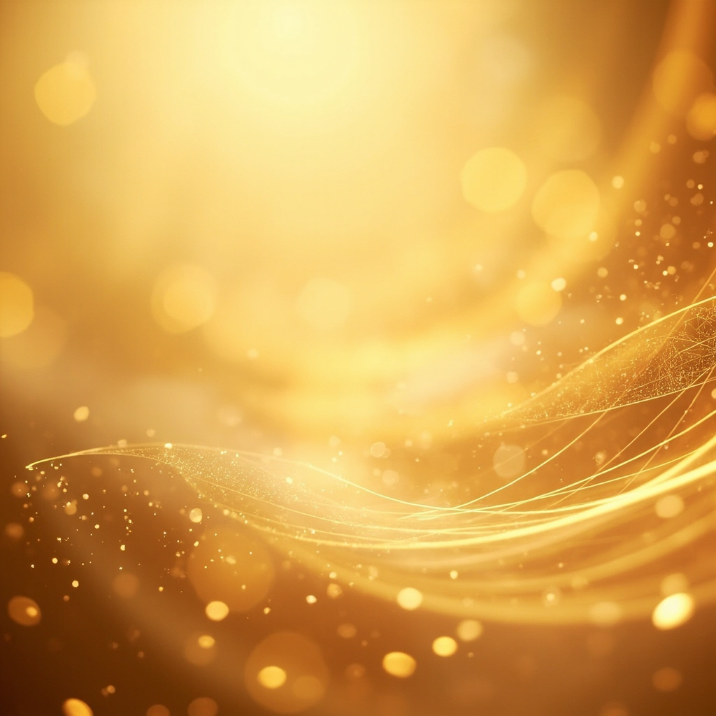 A serene, abstract artistic representation of biological harmony, with soft golden light and geometric patterns representing the connection between nature, the human body, and cellular energy.