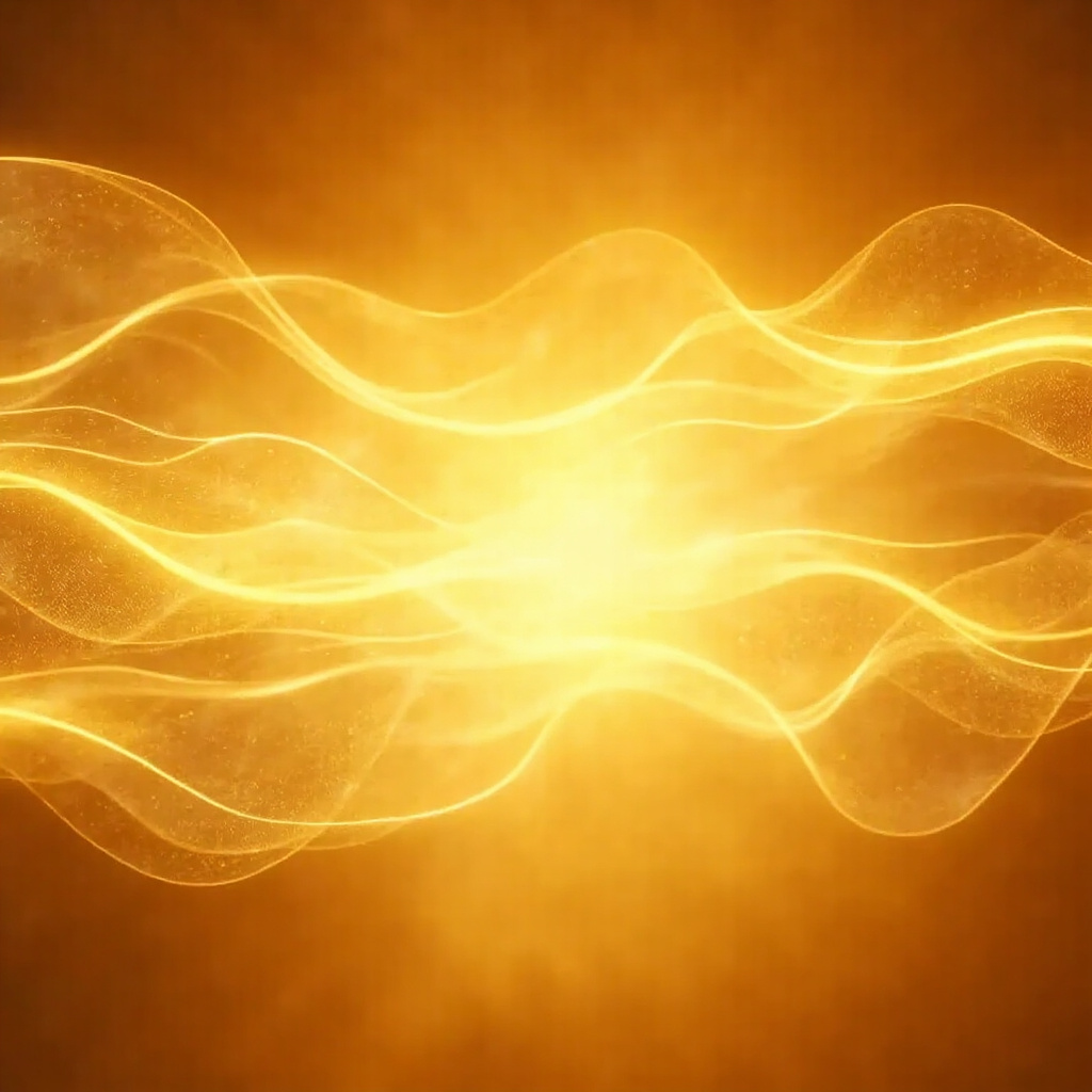 A serene, abstract representation of a glowing stomach area with soft, flowing golden light waves representing harmony and balance, professional and calming aesthetic.