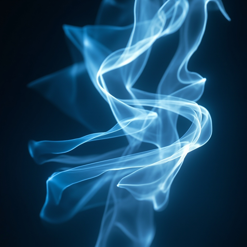 A serene, abstract representation of respiratory flow, featuring soft blue and white light patterns that suggest harmony, clarity, and the gentle movement of energy within the human body.