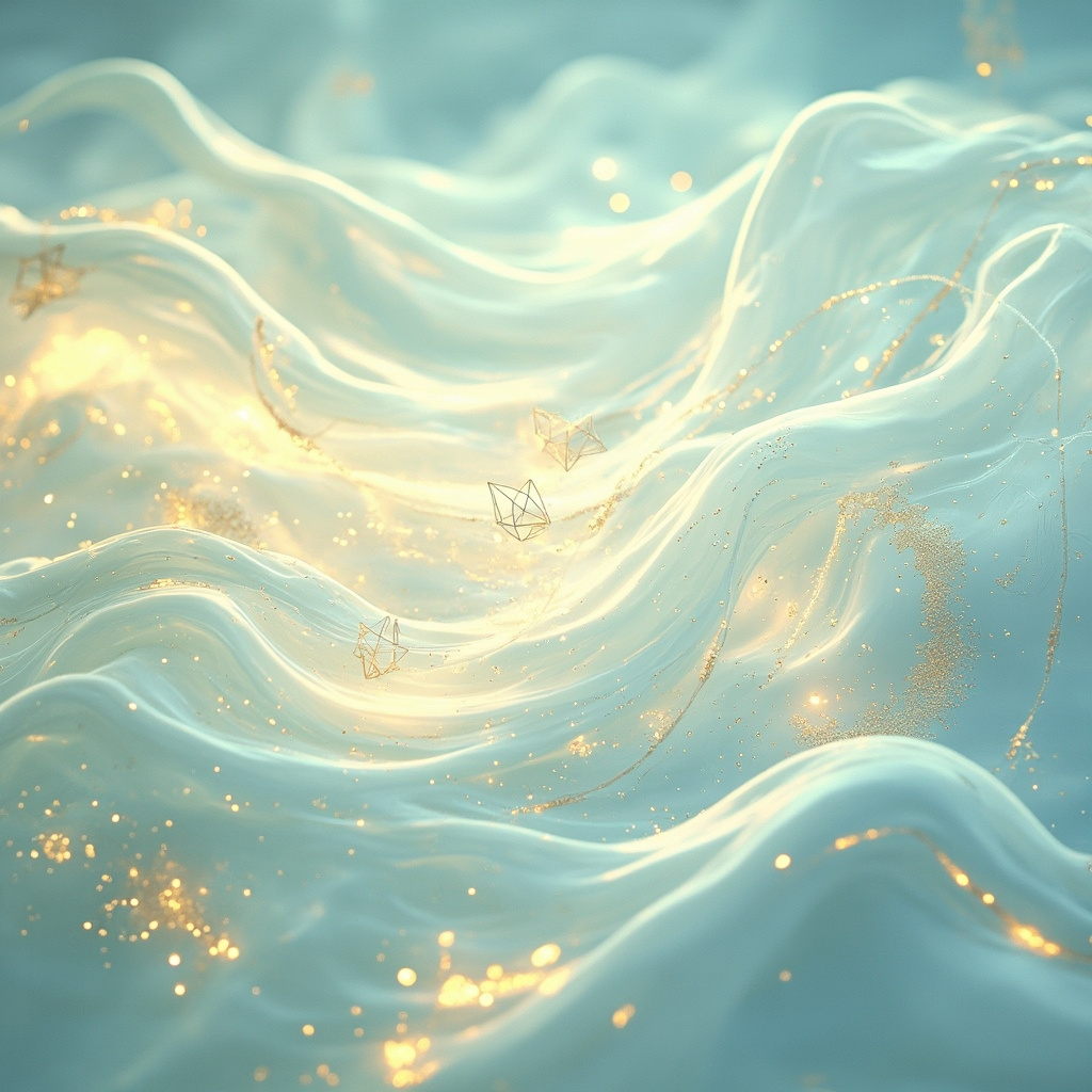 A serene, abstract representation of a calm mind, featuring soft flowing waves of light and gentle golden geometric patterns, symbolizing mental clarity and emotional release.
