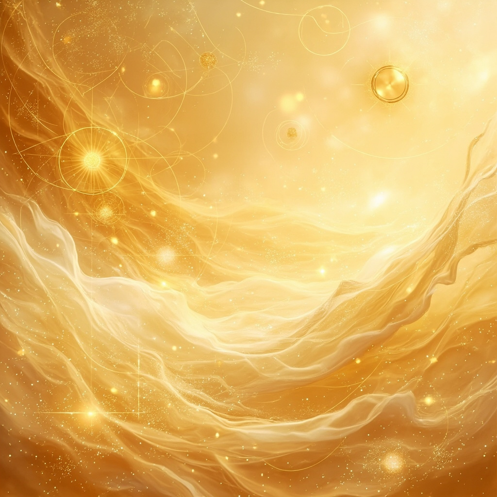 A serene, abstract representation of flowing light waves and golden geometric patterns, symbolizing hormonal balance and inner harmony.