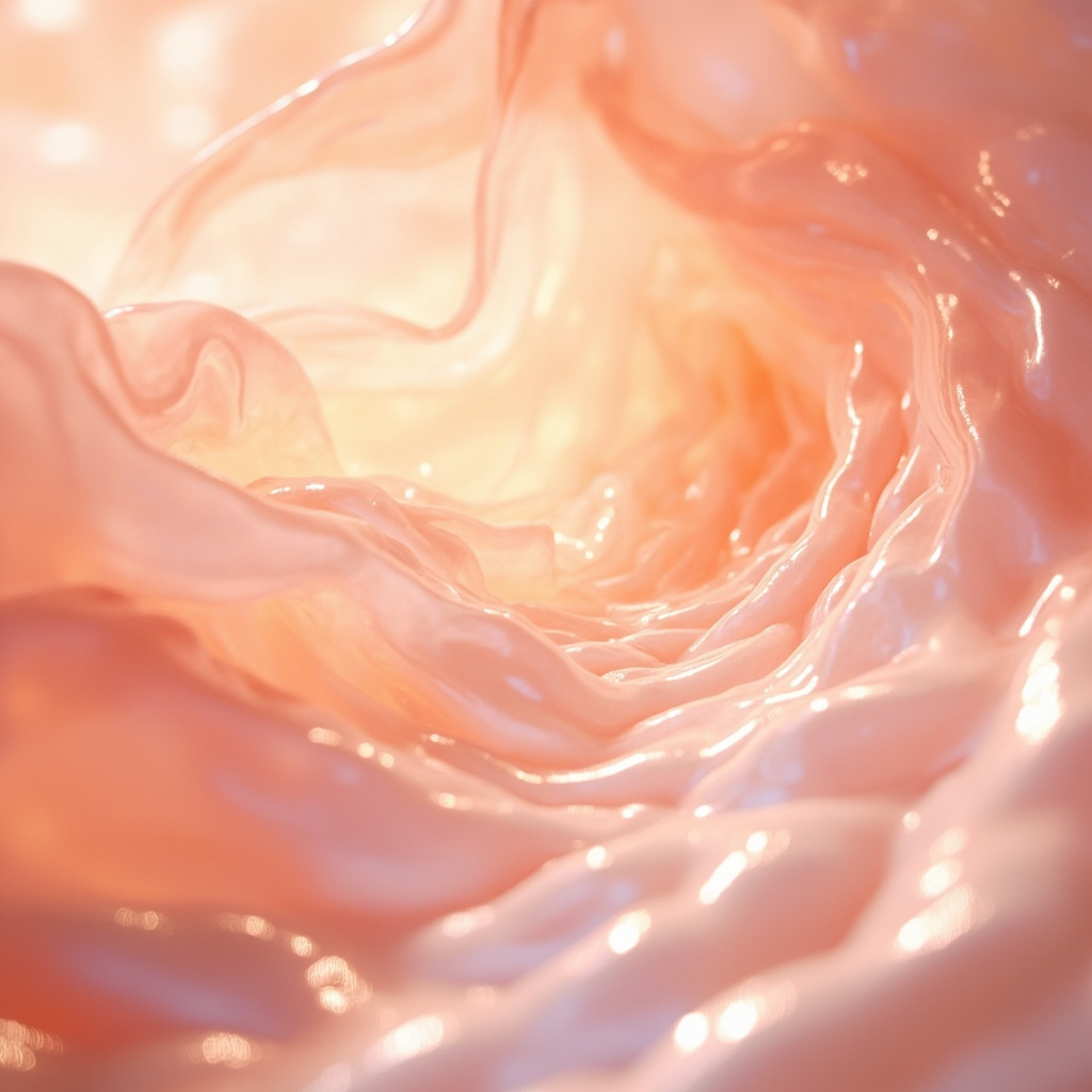 A high-quality, calm, and artistic representation of glowing, healthy, and luminous tissue linings inside the human body, symbolizing protection and internal flow.