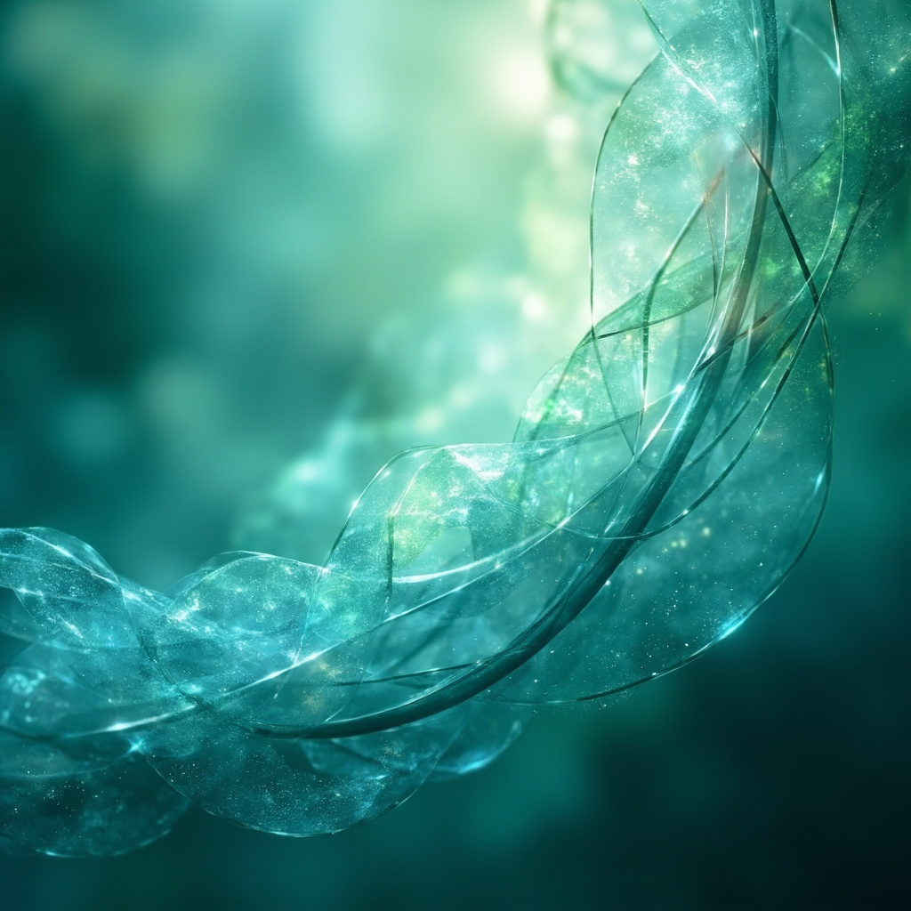 A serene, abstract digital art piece representing the concept of internal harmony, featuring soft flowing lines and light-filled geometric structures that blend biological and energetic themes in calming blue and green tones.