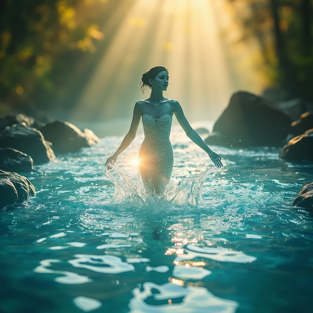 A calm, serene image of flowing water transitioning into a vibrant, healthy human silhouette, symbolizing the connection between environmental health and internal balance.