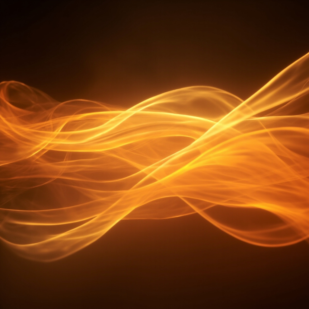 A serene, abstract visualization of flowing energy patterns in soft amber and orange hues, representing the sacral center, with a subtle, clean, modern digital aesthetic.