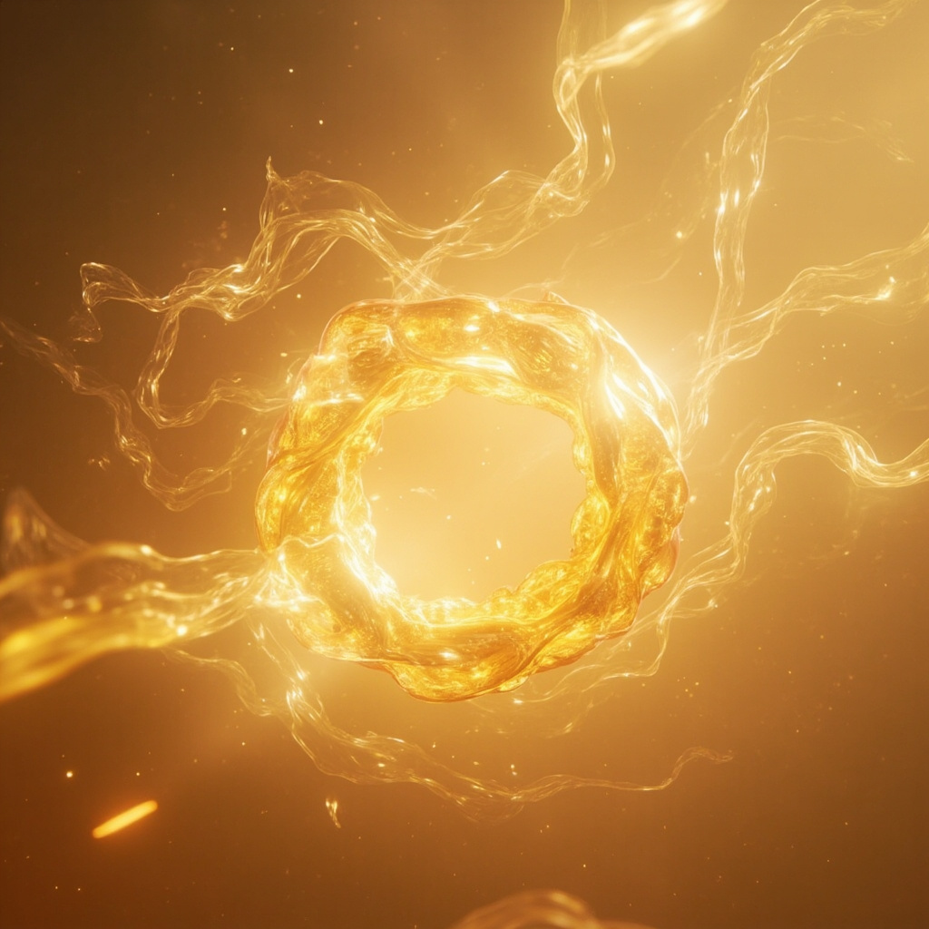A serene, abstract visualization of a glowing, golden energetic valve structure representing the pylorus, surrounded by soft, flowing light patterns in a calming, clinical, yet natural environment.