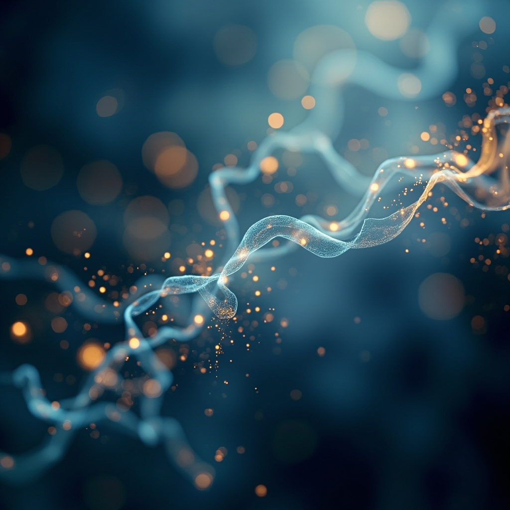 A serene, abstract visualization of neural pathways glowing with soft, harmonious light, representing cellular balance and connection.