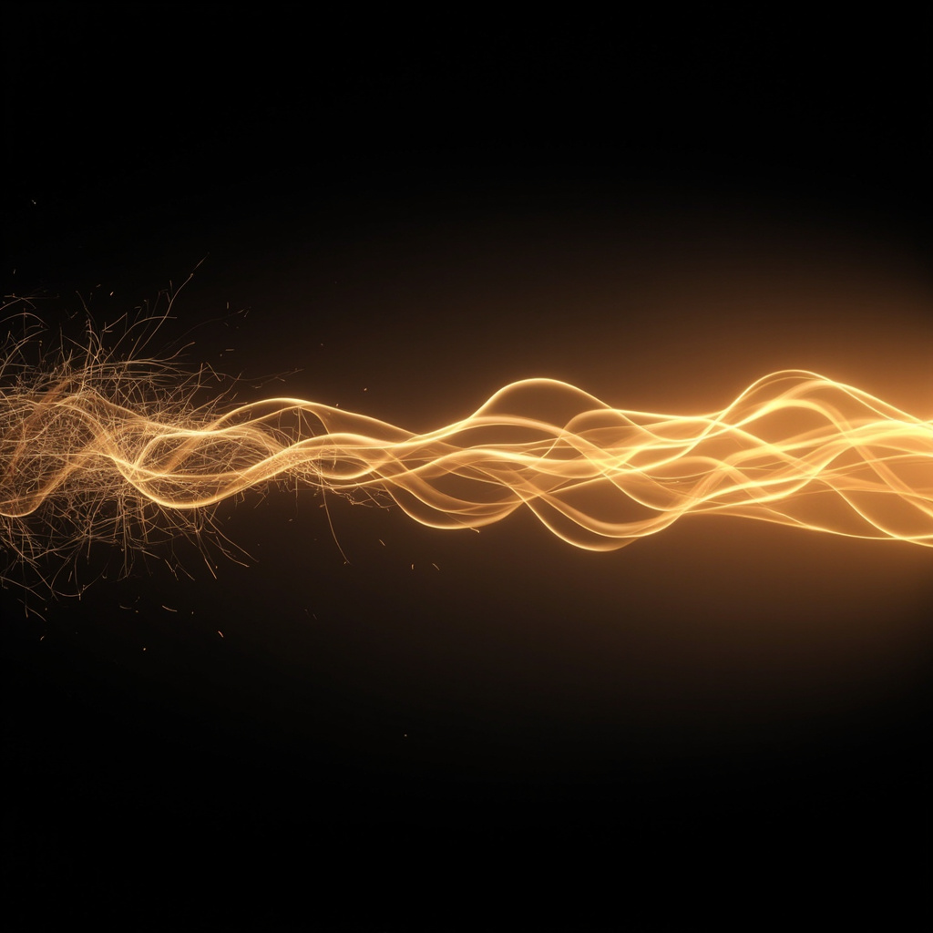 A serene, abstract visualization of human digestive energy flow transitioning from chaotic, jagged lines to smooth, harmonious golden waves, professional and clinical aesthetic.