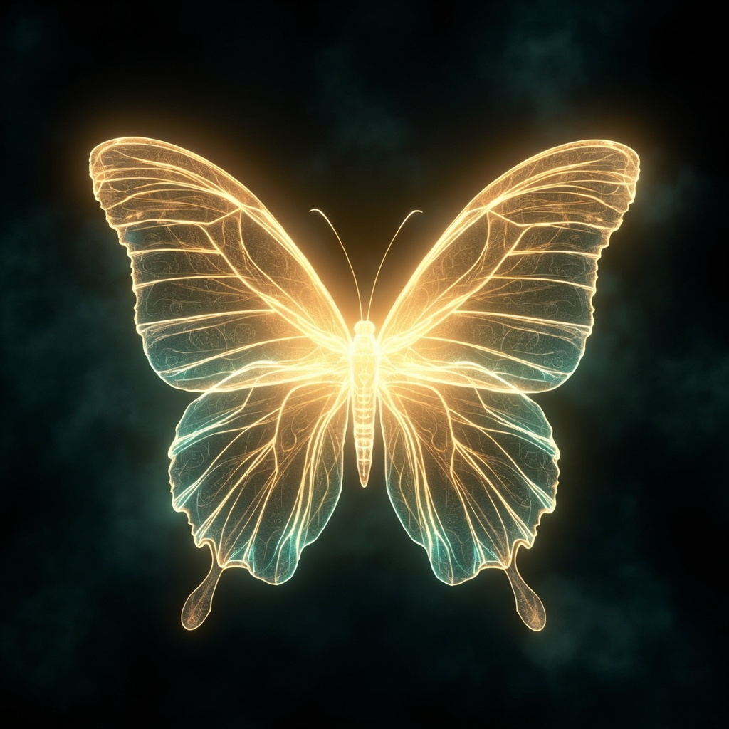 A high-quality, serene image of a glowing, abstract butterfly shape integrated with light frequencies, symbolizing the thyroid gland and metabolic energy balance.