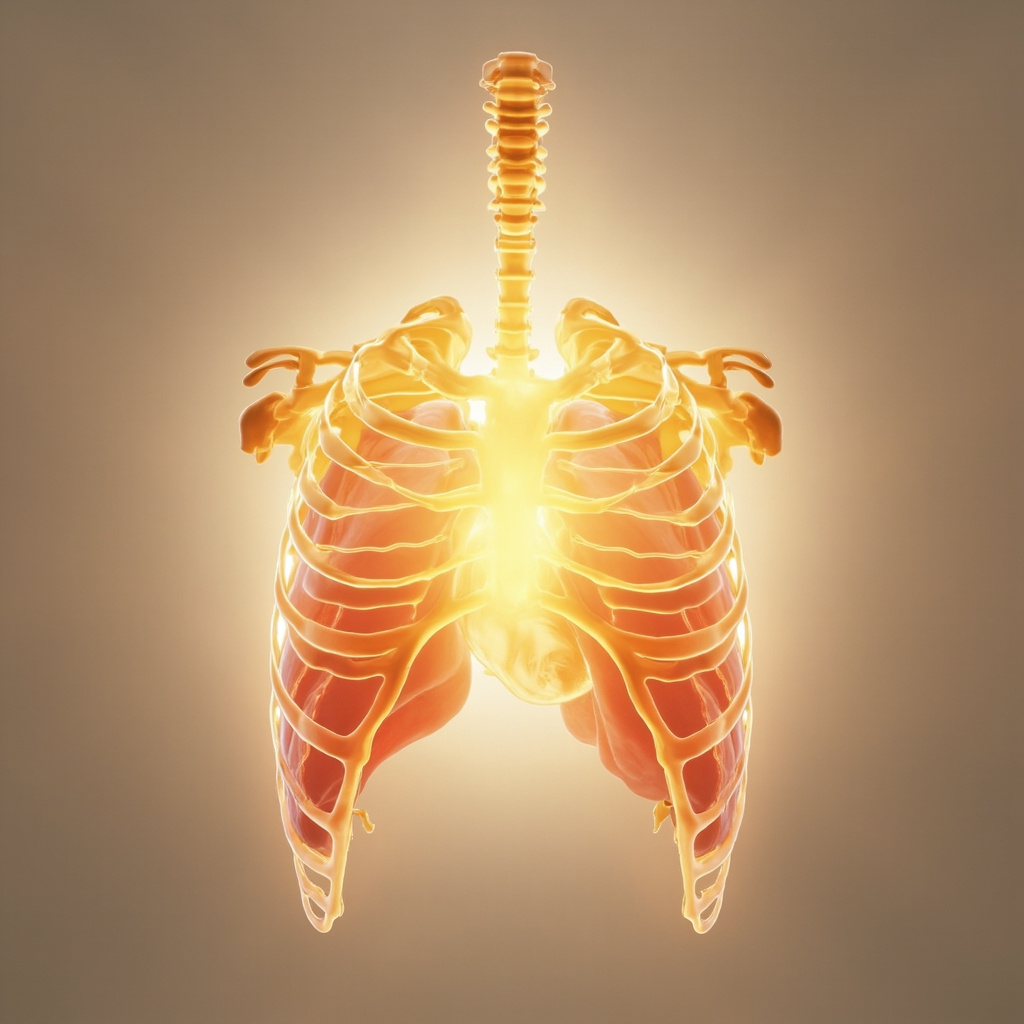 A high-quality, serene illustration of the human thoracic cavity with a soft, glowing light illuminating the center, representing balance and flow. Professional, clean, and calming aesthetic.